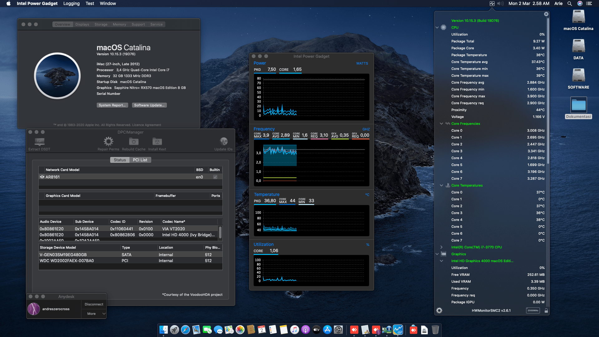 Success Hackintosh macOS Catalina 10.15.3 Build 19D76 in Gigabyte GA-Z77X-D3H + Intel Core i7 3770 + Sapphire Nitro+ RX 570